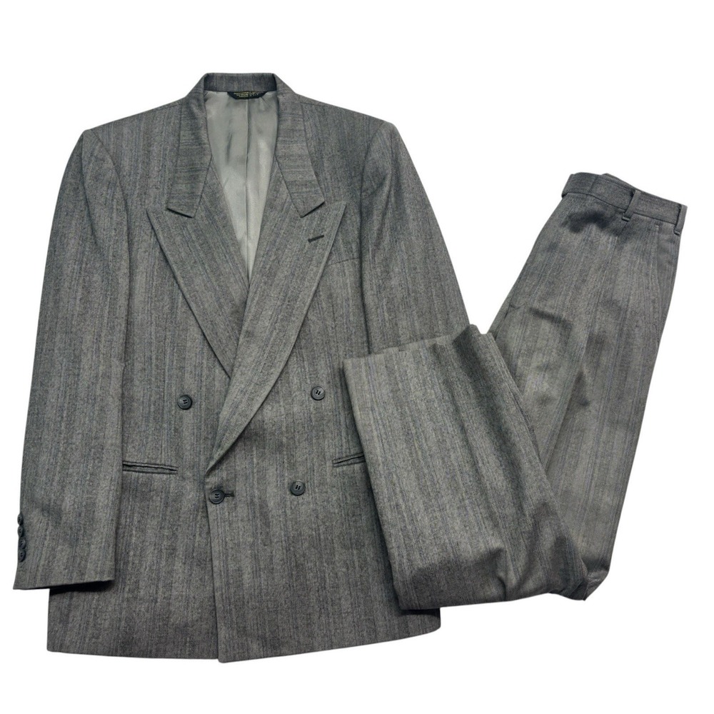 vtg 90s Nino Cerruti 38R 30x30 Herringbone Pant Suit Double Breasted Tweed USA